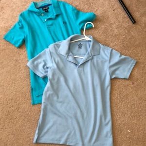 S/s, collared golf shirts, $15 for 2 aqua/lt. blue